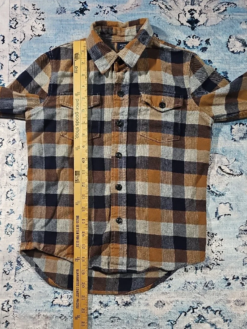 Boys Plaid Button-Down Shirt in Tan,‎ Navy & Cream
